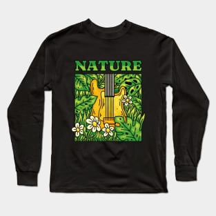 Electric Guitar With Plants and Flowers Long Sleeve T-Shirt